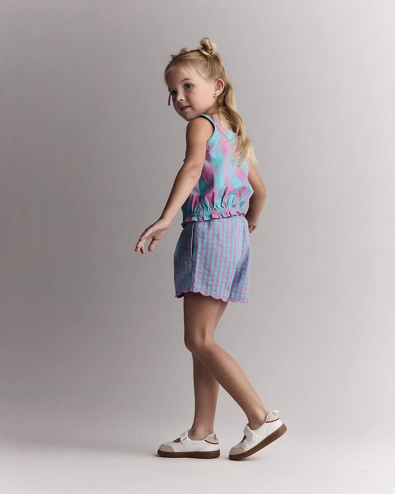 Toddler Girl Scalloped Gingham Shorts - Blue/Purple