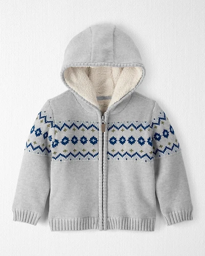 Toddler Boy Organic Cotton Fair Isle Sherpa Sweater Knit Jacket
