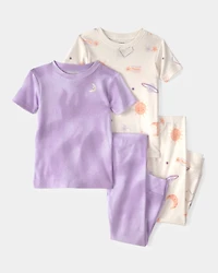 Toddler Girl Space Constellation Tie-Dye 100% Cotton Snug Fit 4-Piece Pajama Set - Purple
