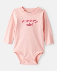 Baby Girl 'Mommy's Mini' Cotton Long-Sleeve Graphic Bodysuit - Pink