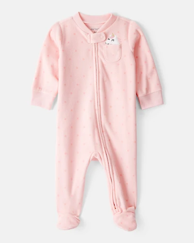 Baby Girl Unicorn Print Loose Fit Long-Sleeve Sleep & Play Pajamas - Pink