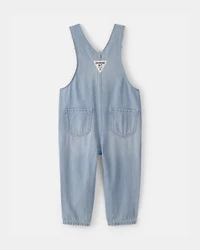 Baby Girl Denim Patch Overalls - Light Wash