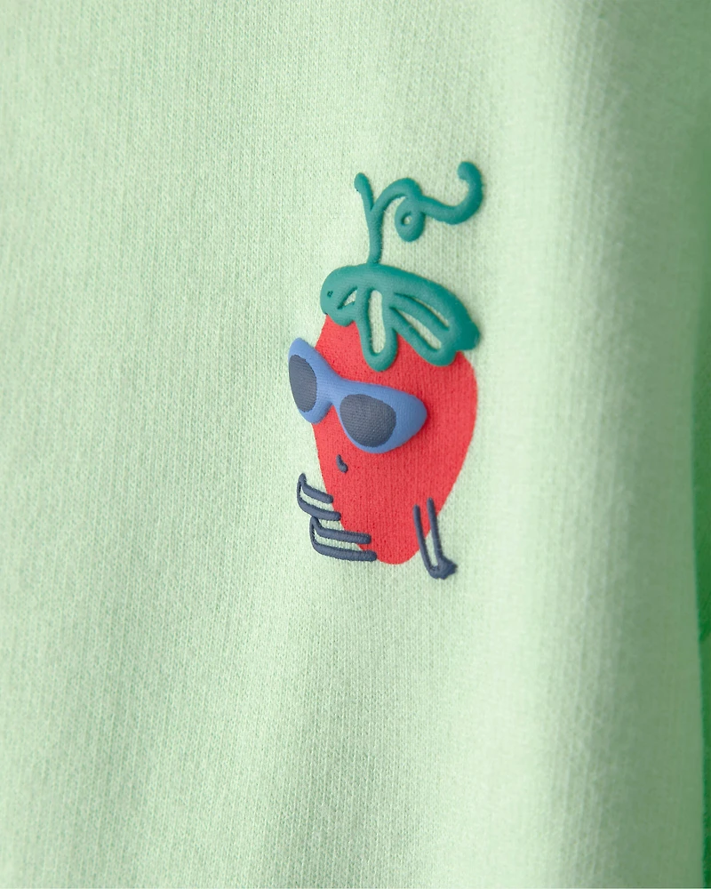 Baby Girl Strawberry French Terry Pullover Sweatshirt - Green