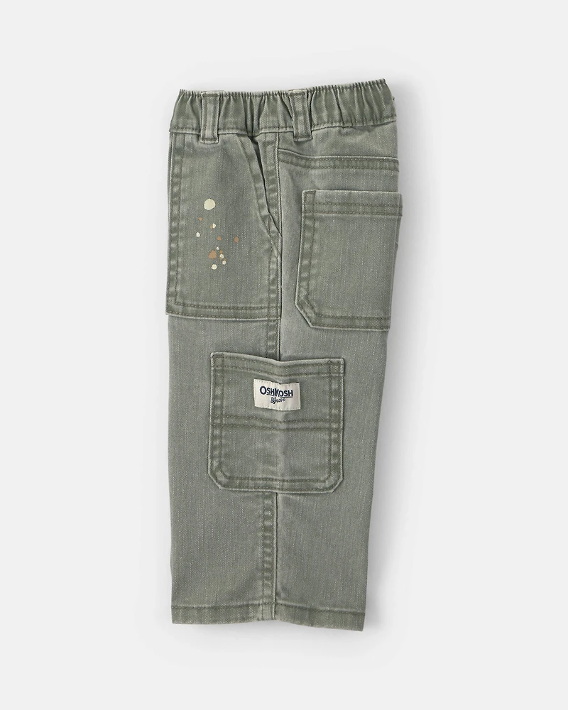 Baby Boy Splatter Paint Wide-Leg Carpenter Pants - Green