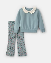 Toddler Girl 2-Piece Floral Fleece Sweatshirt & Pant Set - Blue