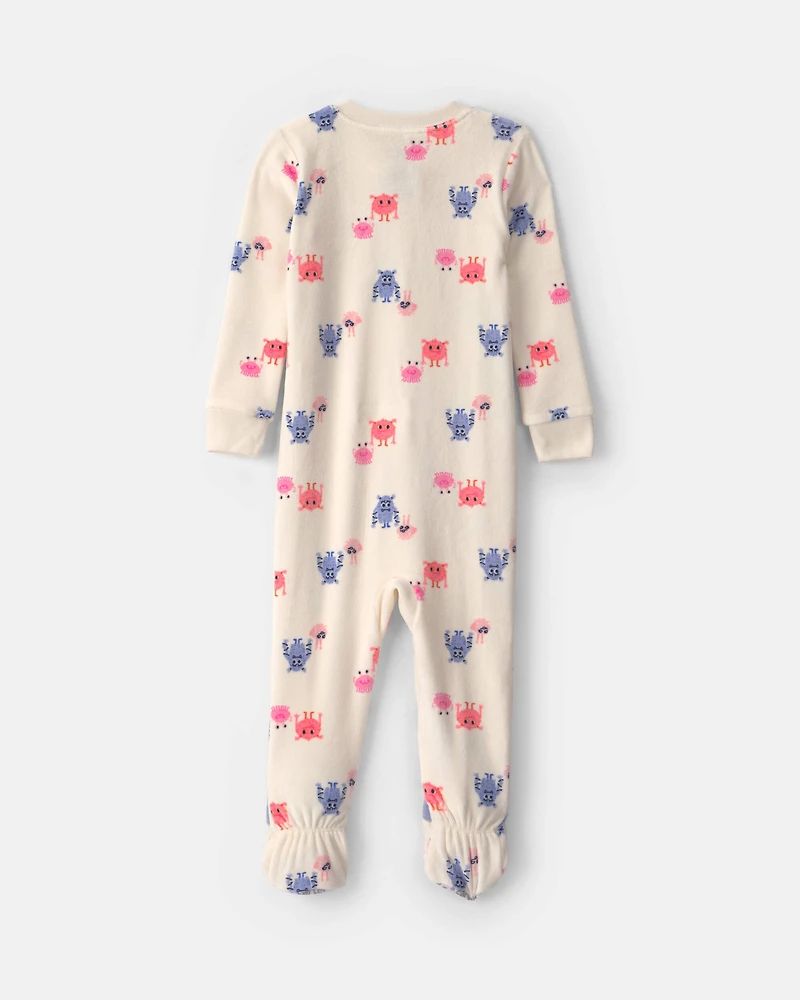 Toddler Girl 1-Piece Monster DreamPlush Snug Fit Footed Pajama - Cream