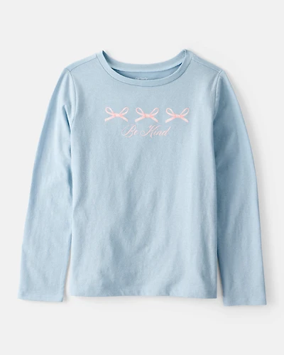 Girls Bow Long-Sleeve Graphic Tee - Blue