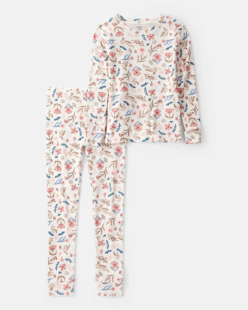 Girls 2-Piece Floral 100% Snug Fit Cotton Pajamas - Ivory