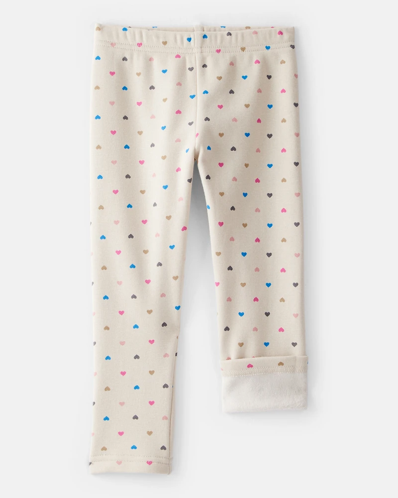 Toddler Girl Heart Pull-On Stretch Cozy Leggings - Cream