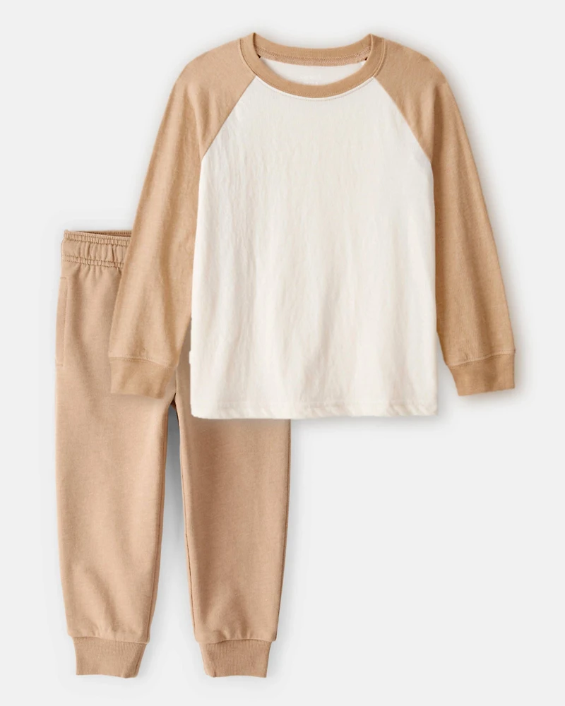 Toddler Boy 2-Piece Color Block Raglan Tee & Jogger Set - Tan