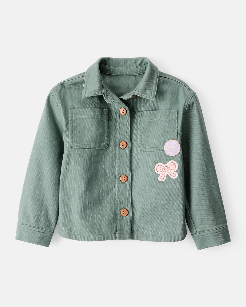 Toddler Girl Patchwork Cotton Long-Sleeve Utility Fashion Jacket - Green