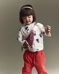 Toddler Girl Floral Long-Sleeve Relaxed Tee - Cream/Blue