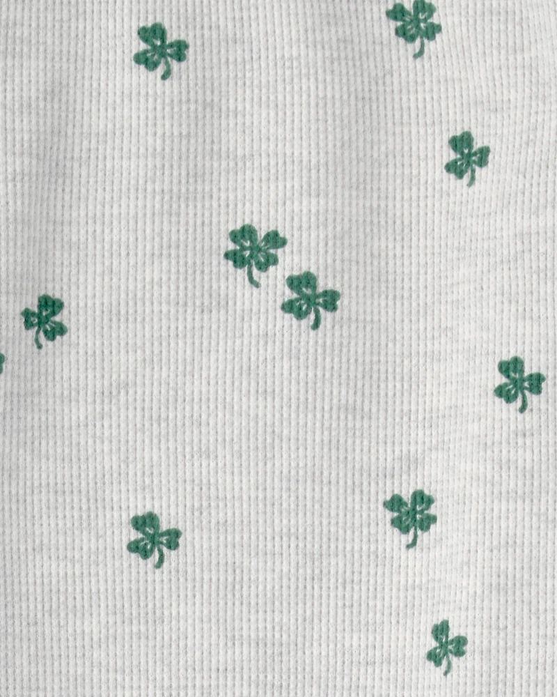 Toddler 2-Piece Organic Cotton Thermal Knit Set in Lucky Clovers Print