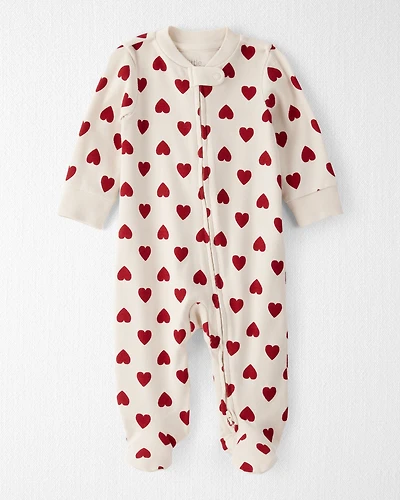 Baby Organic Cotton Sleep & Play Pajamas in Forever Hearts Print