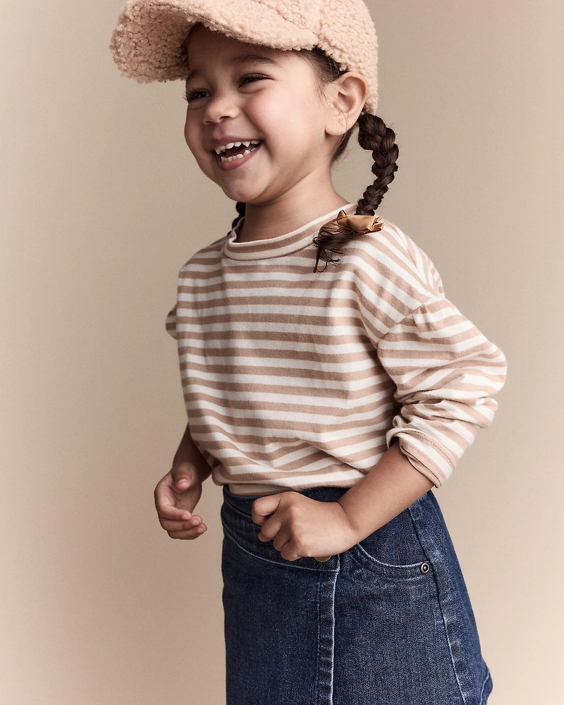 Toddler Girl Striped Long-Sleeve Relaxed Tee - Cream/Tan