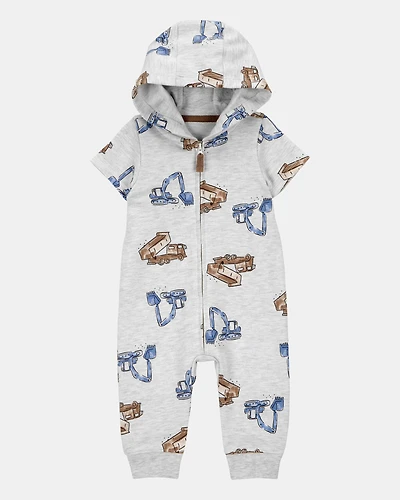 Baby Boy Construction Hooded Jumpsuit - Grey