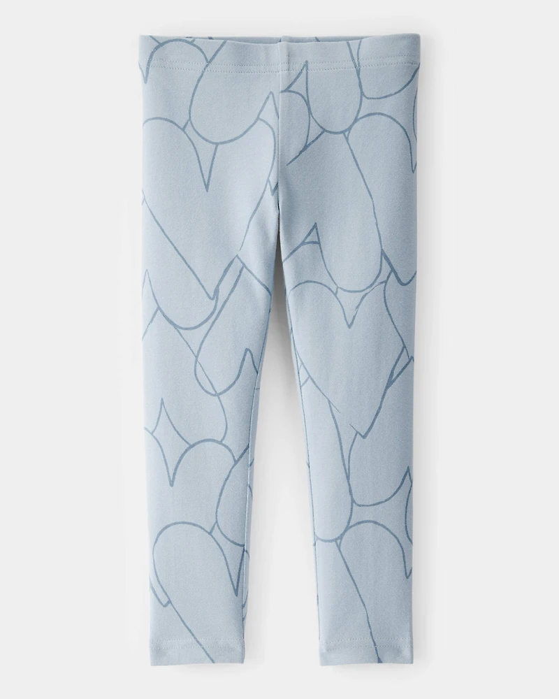 Toddler Girl Cotton Heart Stretch Leggings - Blue