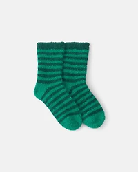 Toddler Striped Christmas Cozy Socks - Green