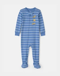 Baby Boy Construction Striped 100% Cotton Snug Fit 1-Piece Pajama Set - Blue