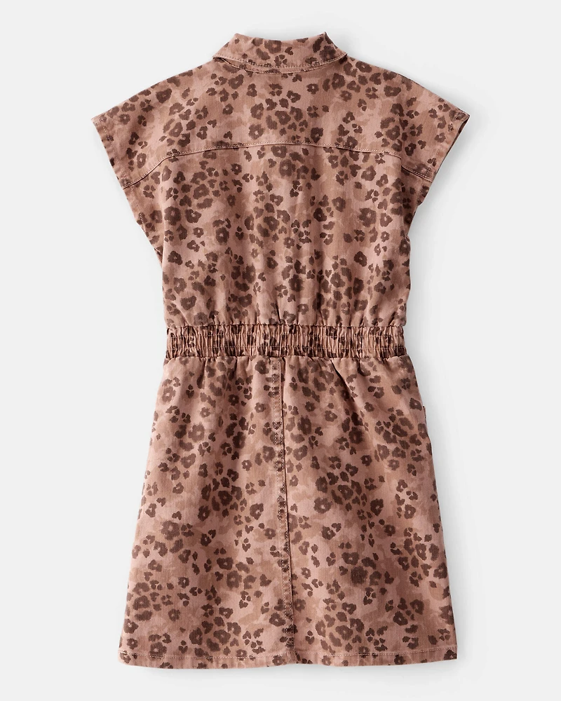 Girls Leopard Print Short-Sleeve Dress - Brown
