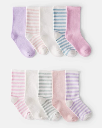 Girls 10-Pack Striped Crew Socks