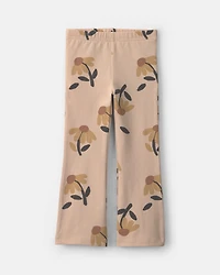 Toddler Girl Floral Cotton Pull-On Stretch Flare Leggings - Tan