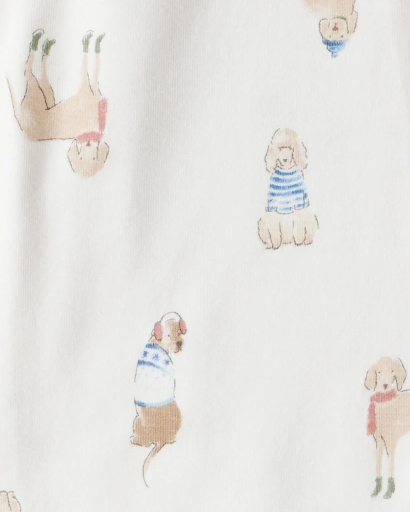 Baby Dog Print 2-Way Zip PurelySoft Pajamas - White