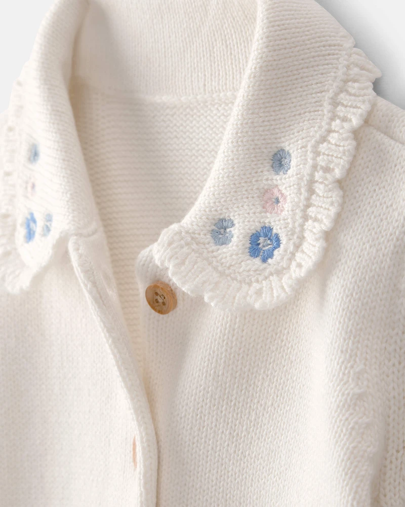 Baby Girl Floral Button-Up Cardigan Sweater - Ivory