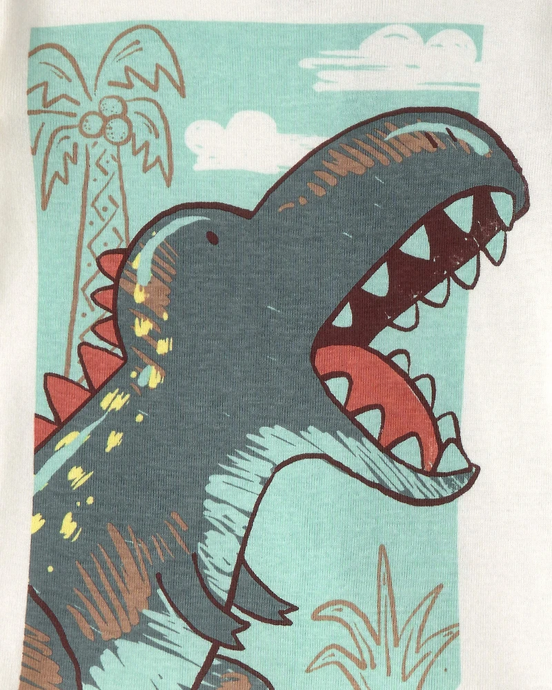 Toddler Boy Dinosaur 100% Cotton Snug Fit 4-Piece Pajama Set - Blue/Grey