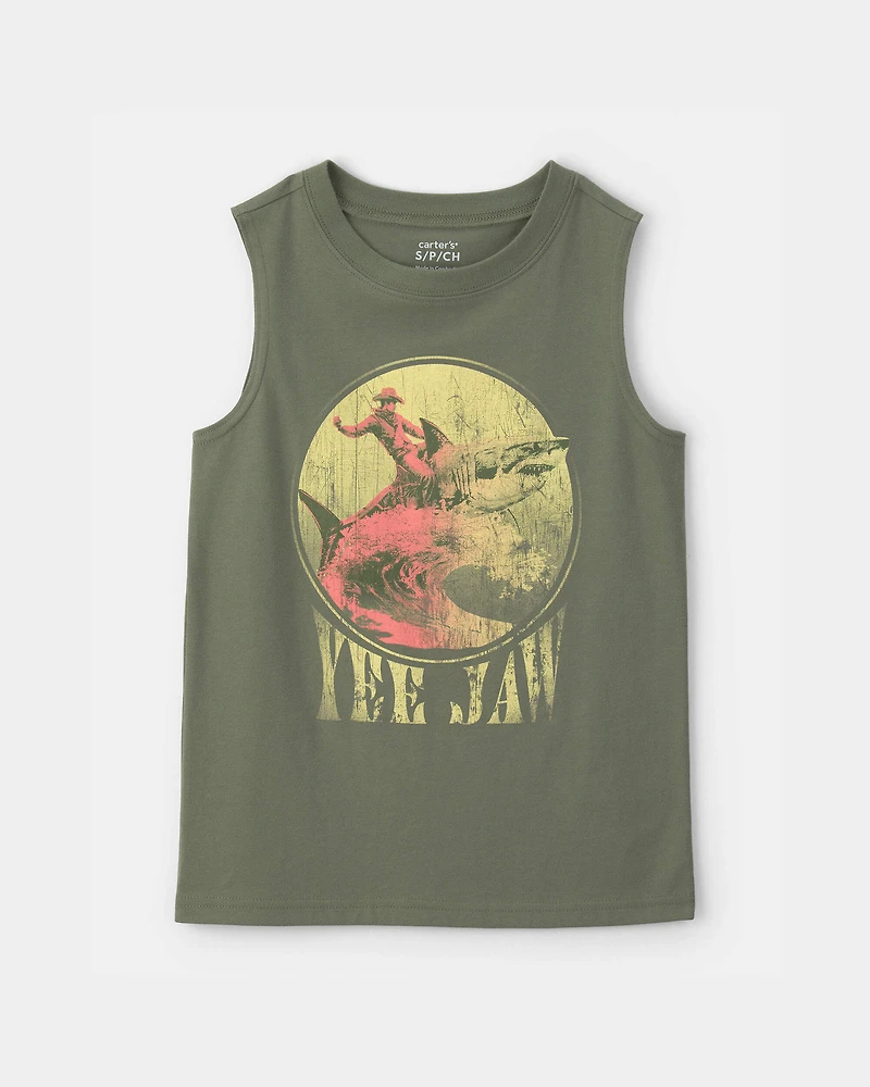 Boys Cowboy Shark Graphic Tank - Green