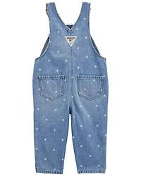 Baby Heart-Print Knit Denim Overalls - Blue