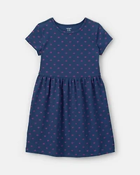 Girls Bow Short-Sleeve Dress - Navy Blue