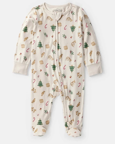 Baby Christmas Print PurelySoft Long-Sleeve Sleep & Play Pajamas - White