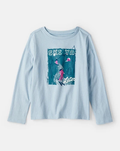 Girls Skiing Long-Sleeve Graphic Tee - Blue