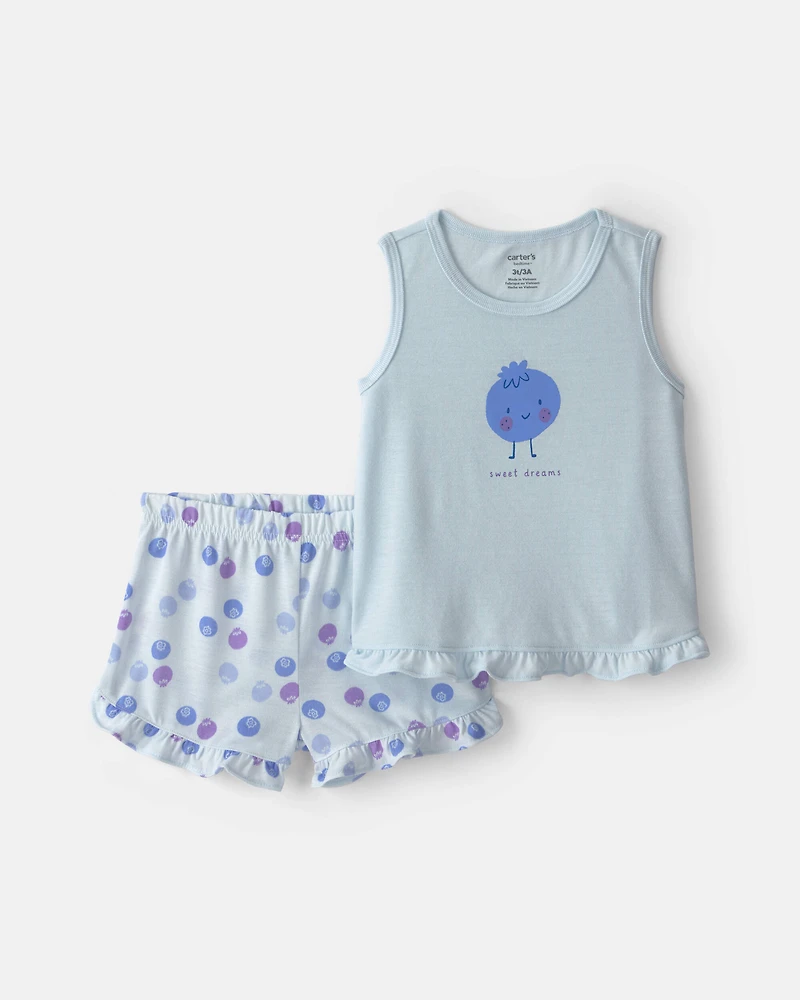 Toddler Girl 2-Piece Blueberry Sleeveless Pajama Set - Blue