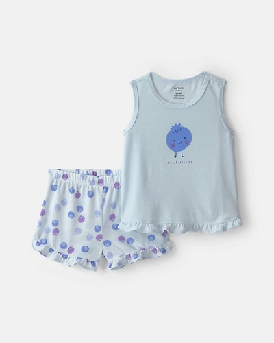 Toddler Girl 2-Piece Blueberry Sleeveless Pajama Set - Blue