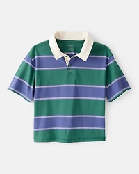 Boys Cotton Short-Sleeve Stripe Polo - Green/Blue