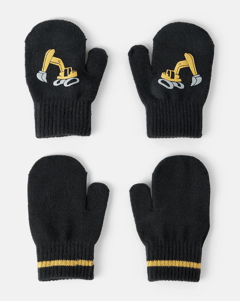 Toddler Boy 2-Pack Construction Winter Mittens - Black
