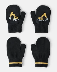 Toddler Boy 2-Pack Construction Winter Mittens - Black