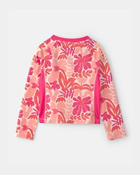 Girls 3-Piece Floral Long-Sleeve Rashguard Swimsuit Set - Pink/Orange