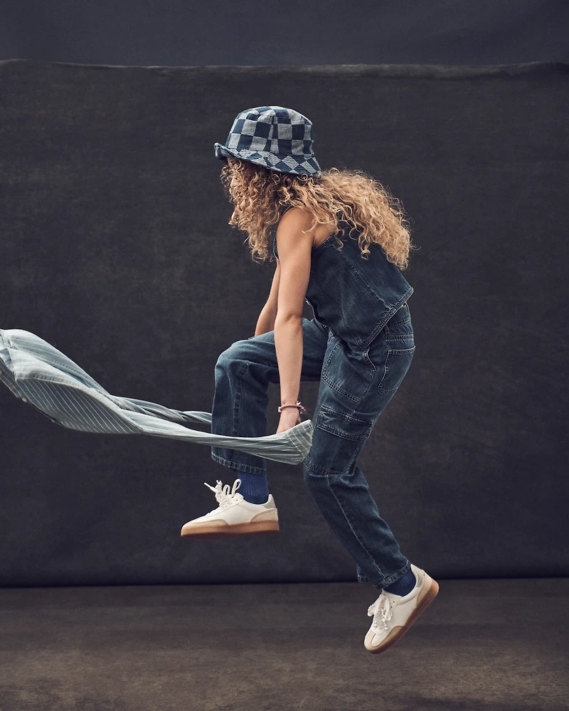 Kid High Rise Cargo Denim Jeans - Blue Wash