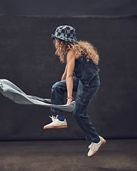 Kid  High Rise Cargo Denim Jeans - Blue Wash