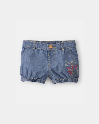 Baby Girl Disney© Winnie the Pooh Chambray Embroidered Bubble Shorts - Medium Wash