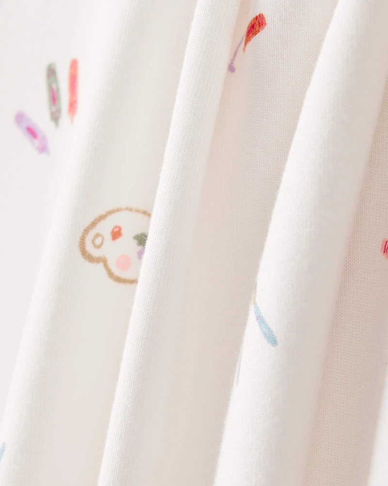 Baby Girl Painting & Coloring Print PurelySoft Long-Sleeve 2-Way Zip 1-Piece Pajamas - Ivory