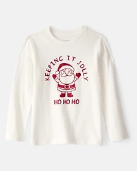 Toddler Christmas Keeping It Jolly Santa Long-Sleeve Graphic Tee - White