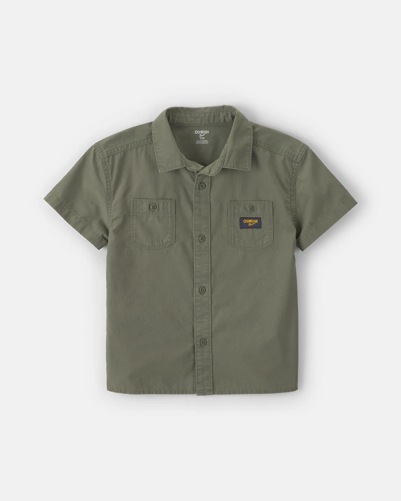 Boys Canvas Short-Sleeve Button-Down Shirt - Green