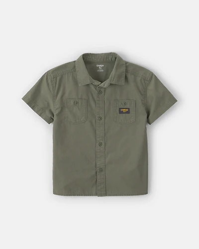 Boys Canvas Short-Sleeve Button-Down Shirt - Green