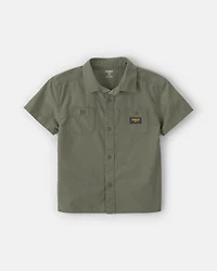 Boys Canvas Short-Sleeve Button-Down Shirt - Green