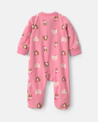 Baby Girl Dog Fleece 2-Way Zip Sleep & Play Pajamas - Pink