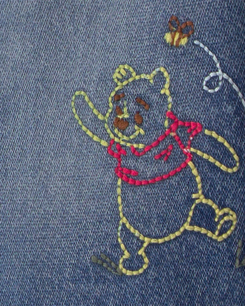 Baby Disney© Winnie the Pooh Embroidered Knit-Like Denim Jacket with Back Art - Dark Wash